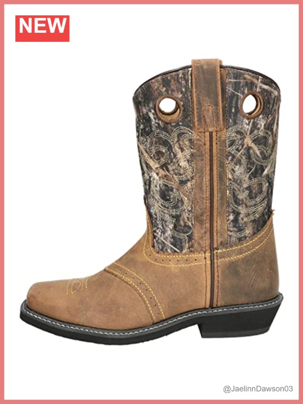 Western Cowboy Boots Leather Square Toe Pull-On Mid-Calf